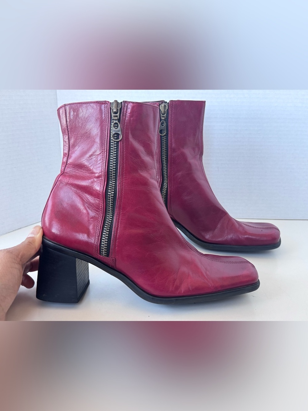 Vintage Y2K Nine West Burgundy Red Block Heel Square Toe Boots Size 8 *flaws